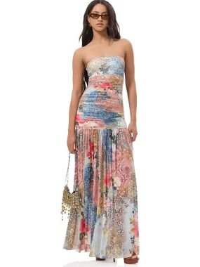 satin maxi wedding dress Bridal Pearl Satin Draped Slip Lavender Maxi Dress
